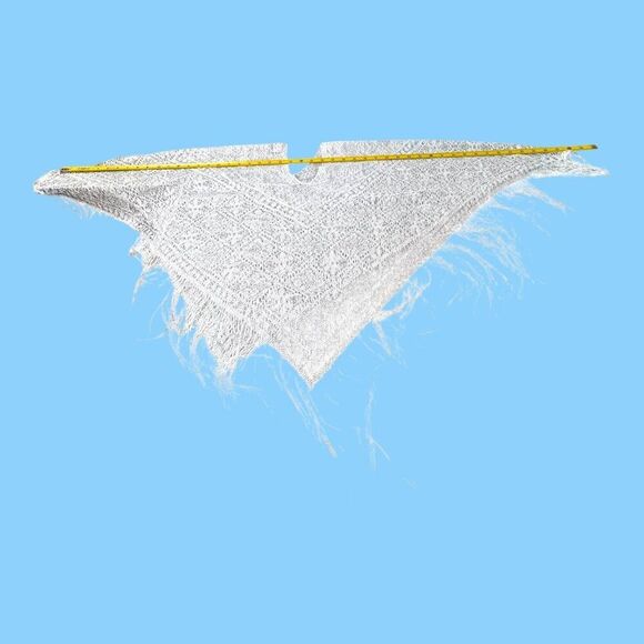 Handcrafted White Crochet Lace Shawl Wrap w Fringe Cape Sweater Overlay One Size - Picture 4 of 8